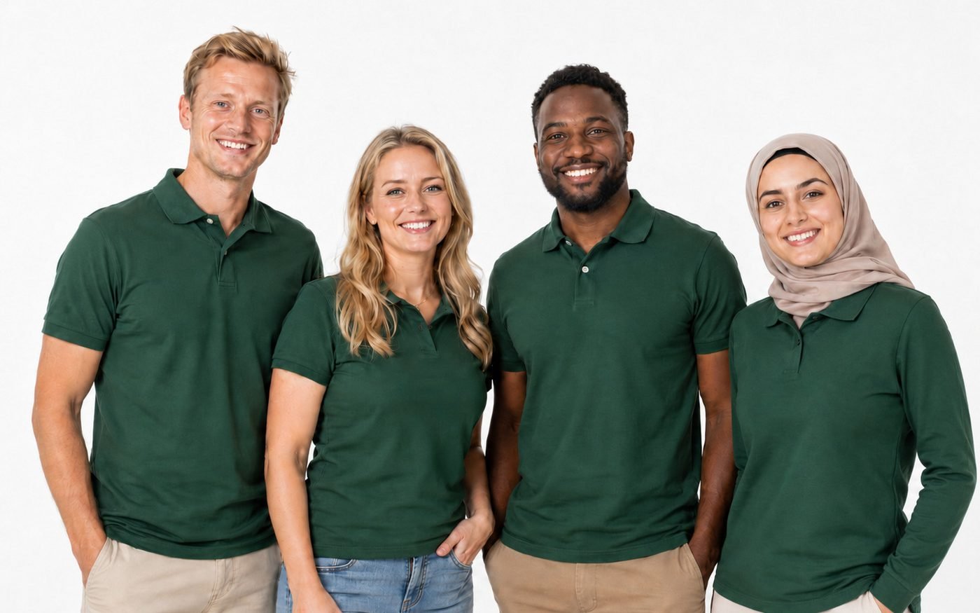 Das Team der Fürsorglichen in grünen Poloshirts